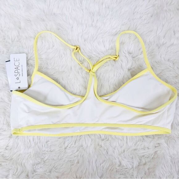 L*SPACE Pamela Racerback Bikini Top White Yellow Colorblock Bralette Size XL New - Picture 5 of 9